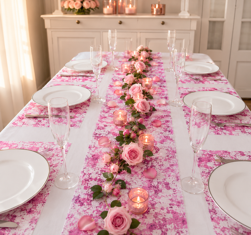 Rosa Glitter Bordløper, 9 meter