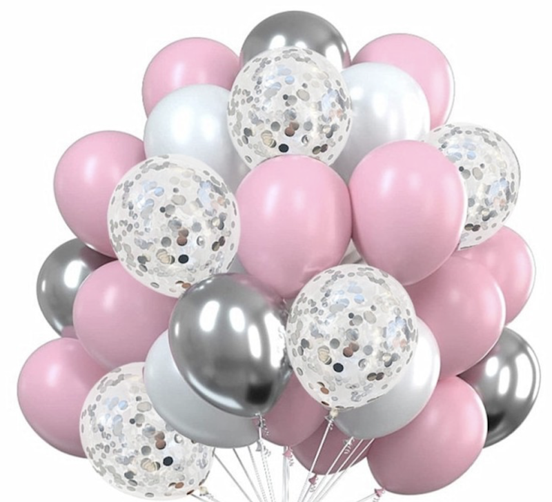 Rosa, Sølv og Hvit Ballongbukett, 40 stk