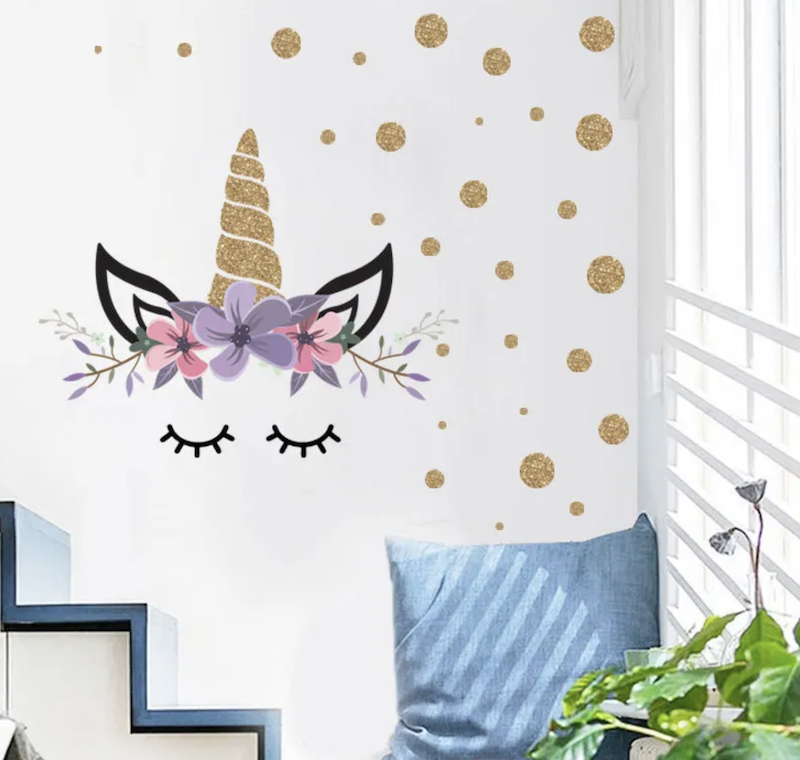 Enhjørning Gull & Sort Wallsticker