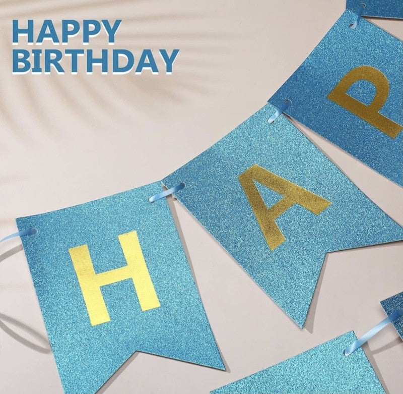 Glitter Happy Birthday Banner, Turkis