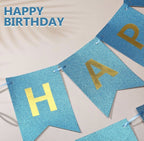 Glitter Happy Birthday Banner, Turkis
