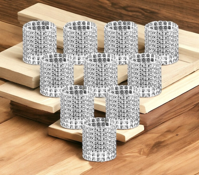 Serviettringer Sølv Strass, 10 stk