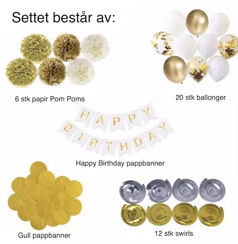 Hvit og Gull Bursdagspakke