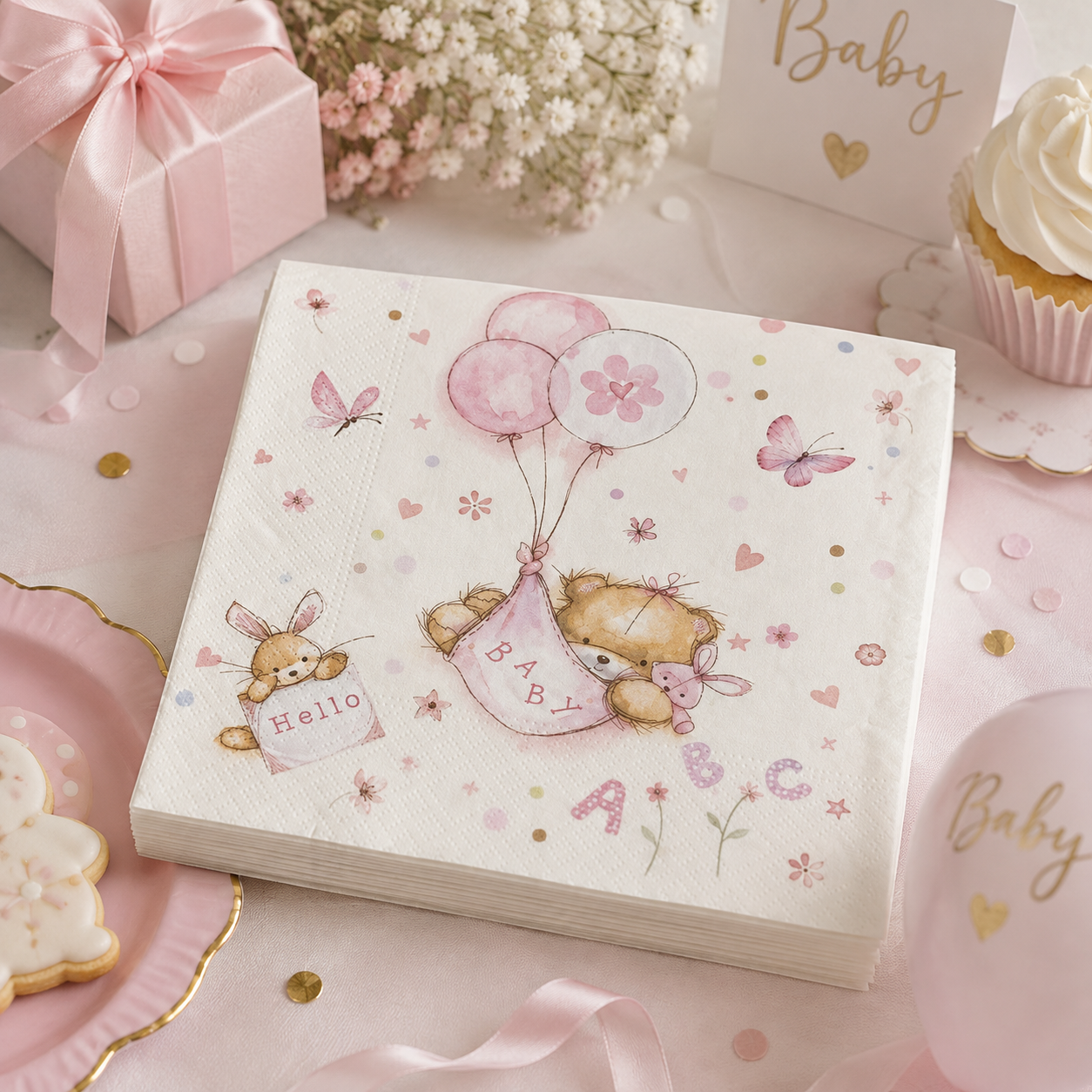 Babyshower Papirservietter, Rosa