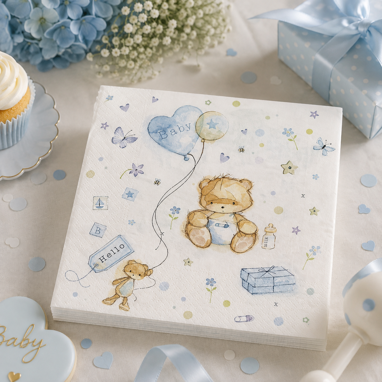 Babyshower Papirservietter, Blå