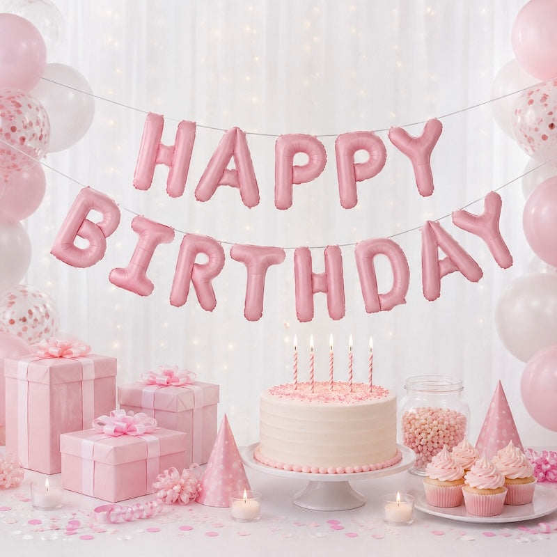 Lyserosa Happy Birthday Foliebanner