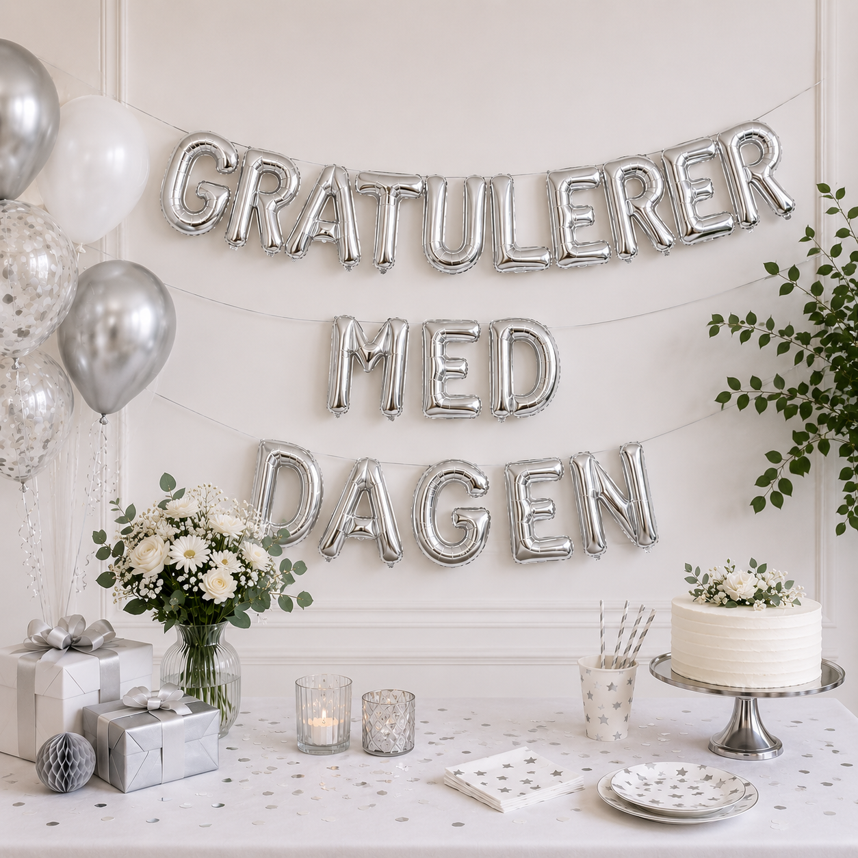 Gratulerer Med Dagen Foliebanner, Sølv