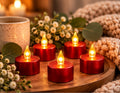 LED-telys med flammelignende lys – Rød, 12 stk