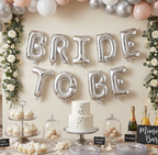 Bride to Be foliebanner med 30 ballonger – hvit og sølv