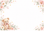 Motivmal: Barnedåp jente – bamse og blomster